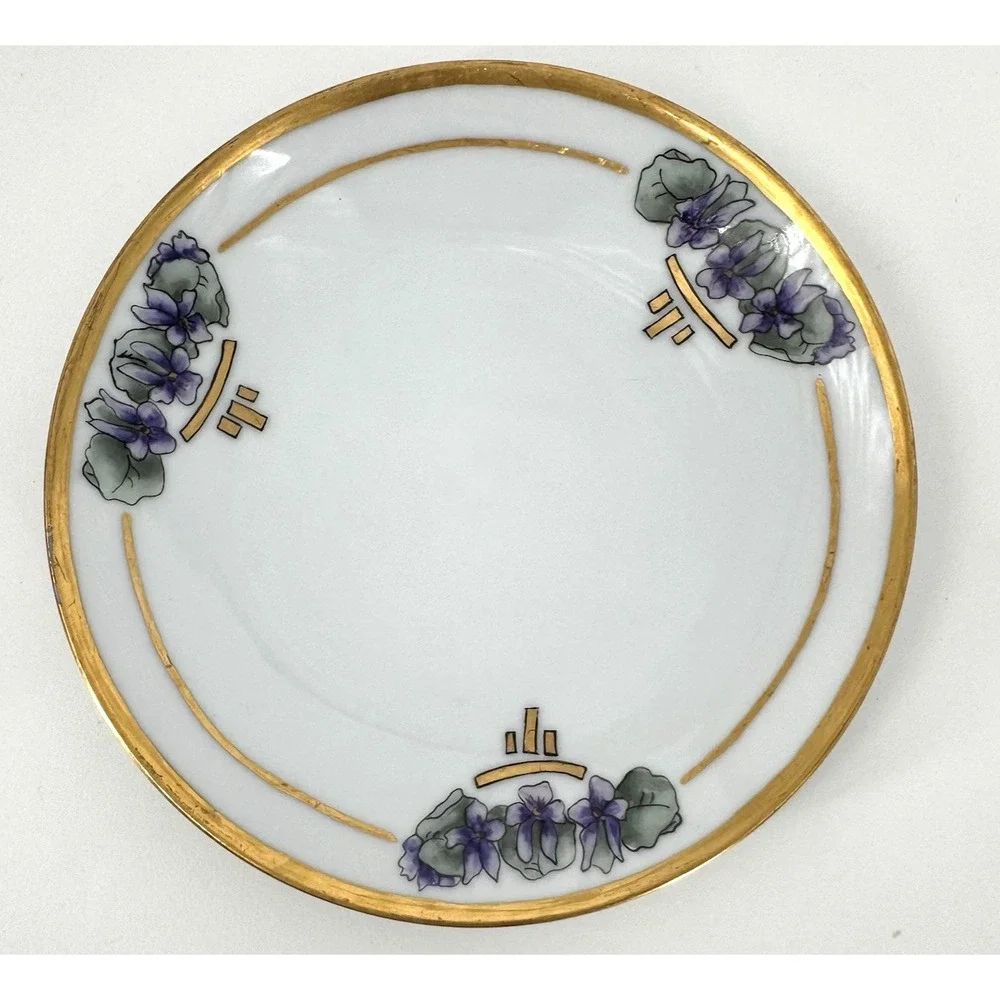 Vintage Thomas Bavaria Hand Painted Violets Plate Gold Trim Artist‎ Signed